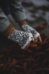 Baltic Heritage Fingerless Gloves – Almond/Black Knitwear Scarlet Knitwear