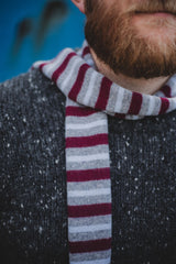 Merino Wool Neck Tie in Burgundy Stripe Knitwear The Tartan Blanket Co