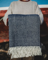 Fishbone Wool Throw Navy Homeware Tweedmill