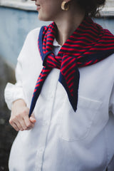 Merino Triangle Scarf – Navy & Red Stripe Knitwear Tbco