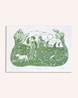 Windy Walk Lino Print Art Prints by the Bay