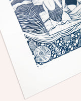 Into the Waves Lino Print Art Prints by the Bay