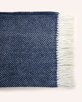 Fishbone Wool Throw Navy Homeware Tweedmill