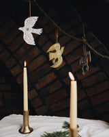 White Winter Bird Screenprinted Wooden Decoration Homeware Folded Forest