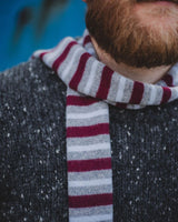 Merino Wool Neck Tie in Burgundy Stripe Knitwear The Tartan Blanket Co