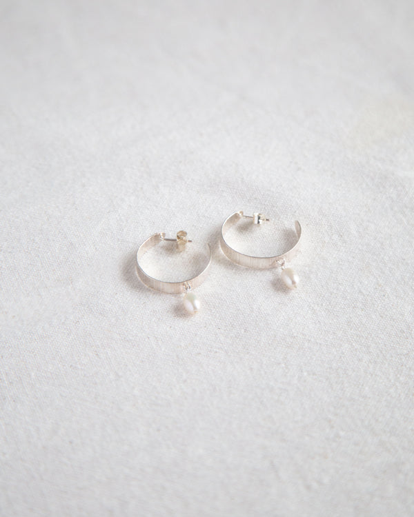 Inverse Pearl Hoops - Silver Jewellery Olivia Taylor   