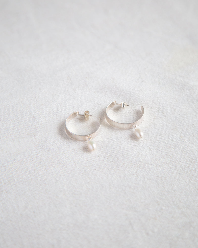 Inverse Pearl Hoops - Silver Jewellery Olivia Taylor   