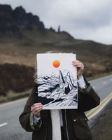 'Old Man of Storr' Lino Print Art Ludovica Perosin