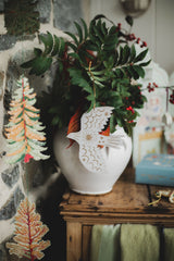 White Winter Bird Screenprinted Wooden Decoration Homeware Folded Forest