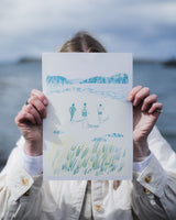 Running into the Sea Risograph Print Art Louise Smurthwaite