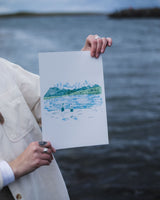 Skye Swimmers Risograph Print Art Louise Smurthwaite