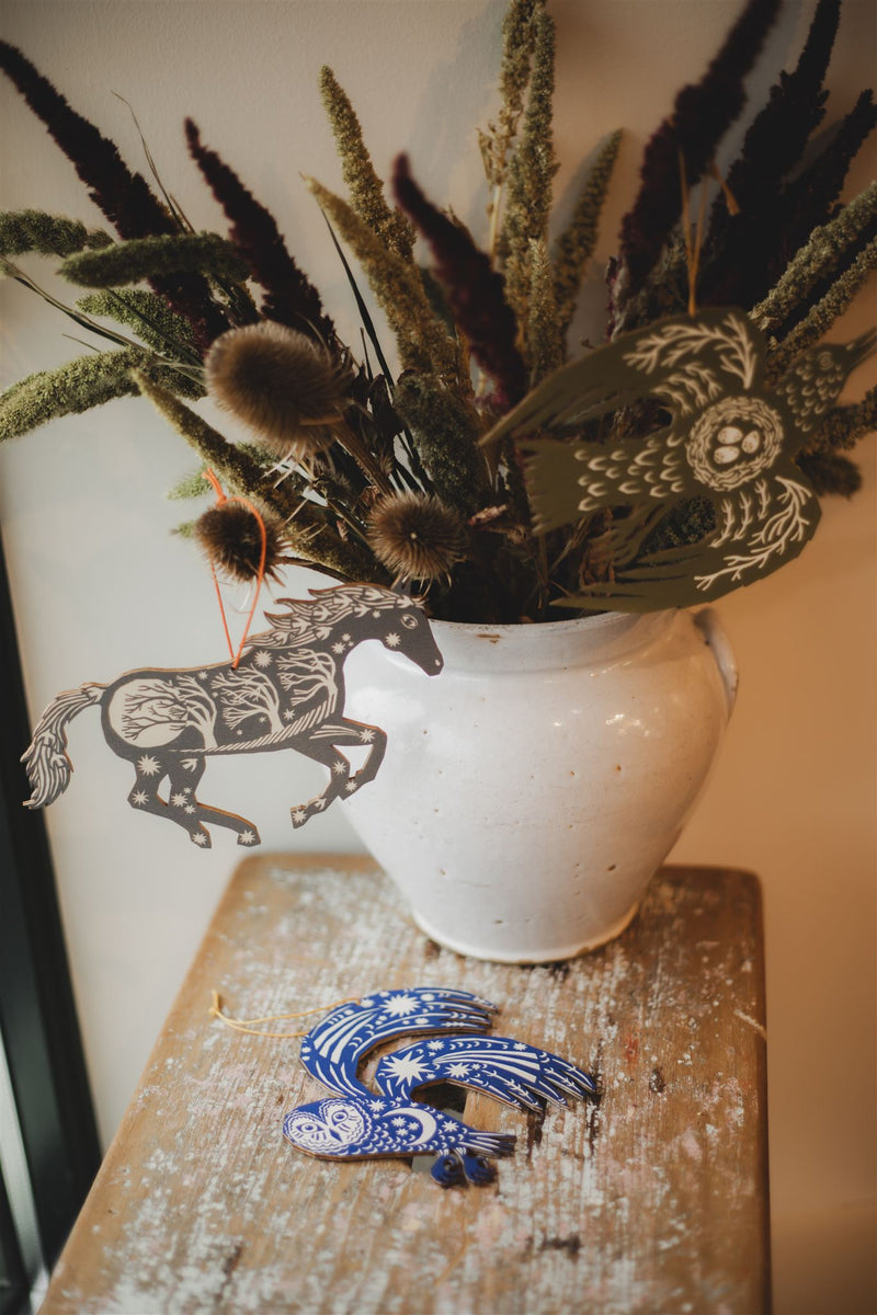 Horse Screenprinted Wooden Decoration Homeware Folded Forest