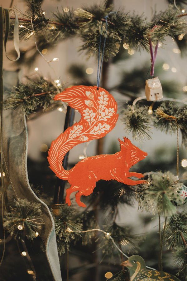 Squirrel Screenprinted Wooden Decoration Homeware Folded Forest