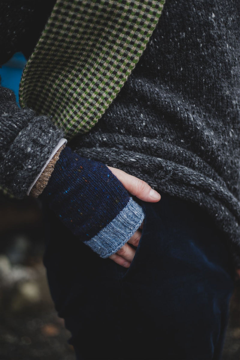 Donegal Wool Wrist Warmers – Navy Fleck Accessories Rove Knitwear