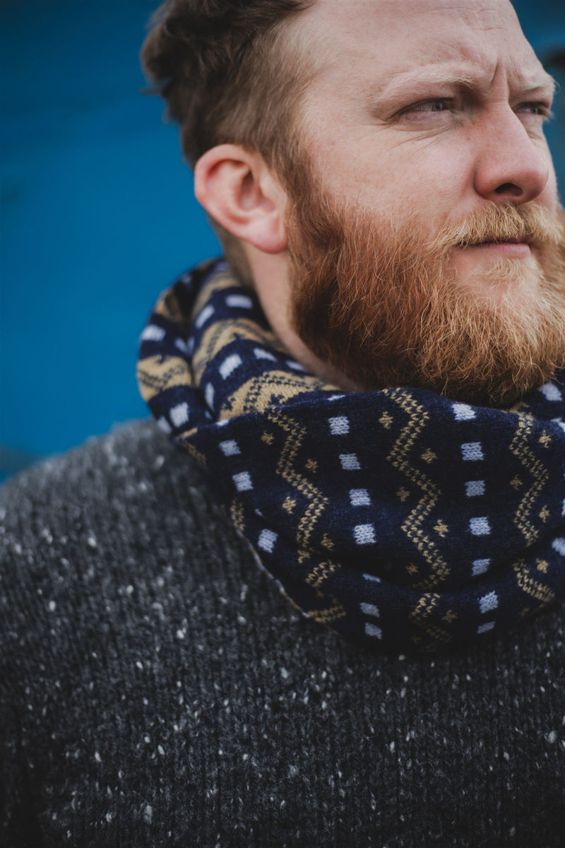 Isle Line Circle Scarf – Navy Accessories Rove Knitwear