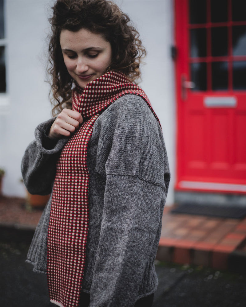 Small Checked Scarf – Red Accessories Rove Knitwear