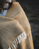 Fishbone Wool Throw - Mustard Homeware Tweedmill