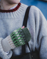Harbour Fingerless Mittens Oat, Field Green & Pine Knitwear Hilary Grant