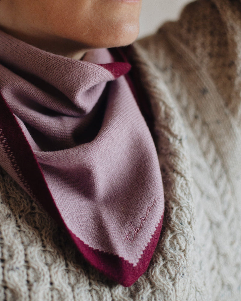 Merino Triangle Scarf - Lilac and Burgandy General The Tartan Blanket Co   