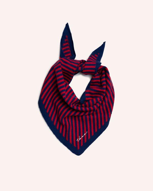 Merino Triangle Scarf – Navy & Red Stripe