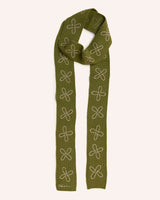 Merino Wool Skinny Scarf in Olive Flora