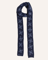 Merino Wool Skinny Scarf in Navy Flora