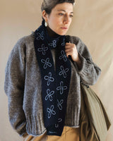 Merino Wool Skinny Scarf in Navy Flora