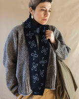 Merino Wool Skinny Scarf in Navy Flora Knitwear The Tartan Blanket Co