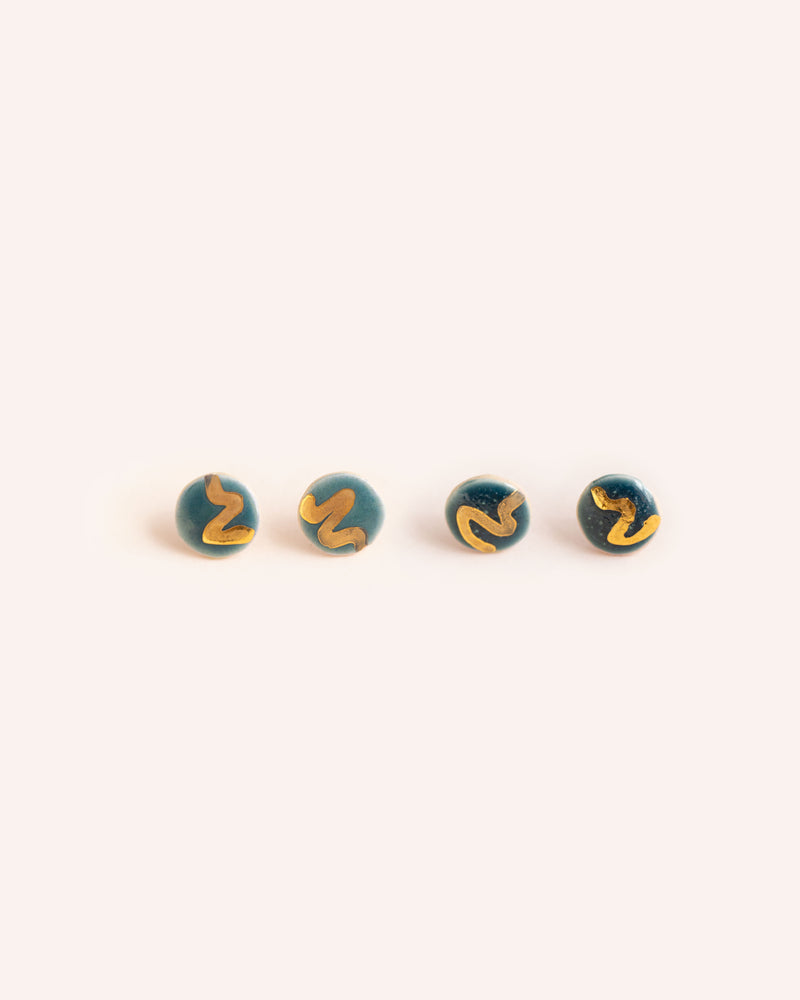 Circle Squiggle Studs - Green & Gold Jewellery Tiera Jewellery   