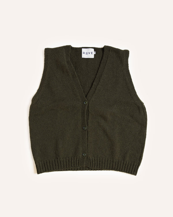 Button Up Vest – Olive Knitwear Rove Knitwear