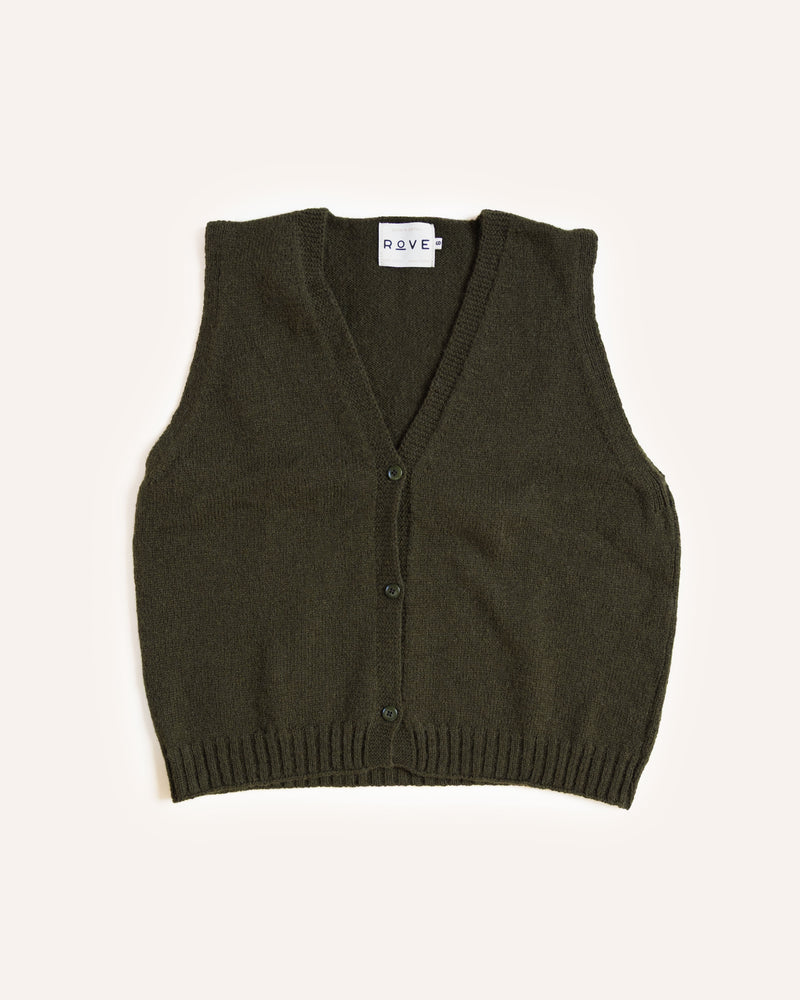 Button Up Vest – Olive Knitwear Rove Knitwear