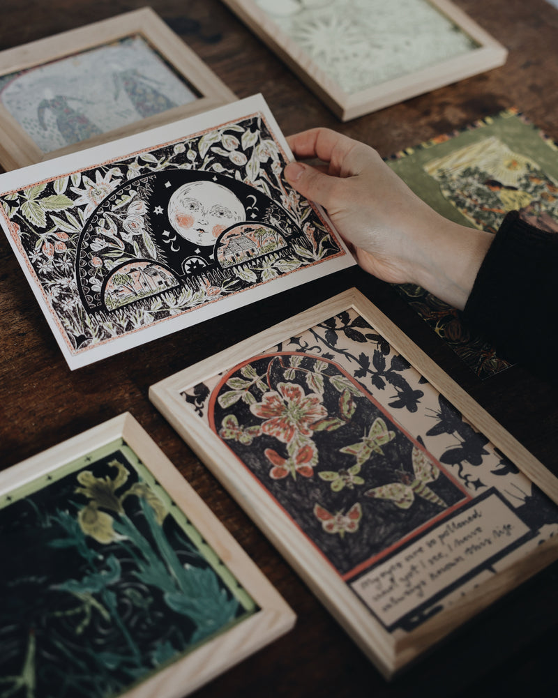 Moths in the Meadow Print Artwork Tulips and Heather