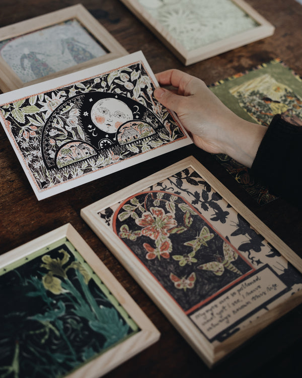 Moon Face Archway Botanical Print Artwork Tulips and Heather