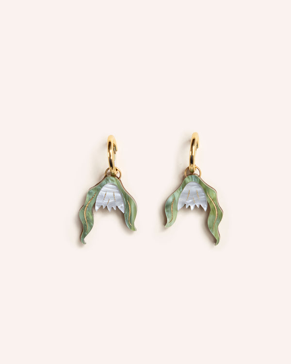 Snowdrop Flower Hoop Earrings in Pearly White