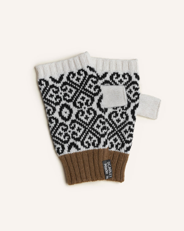 Baltic Heritage Fingerless Gloves – Almond/Black