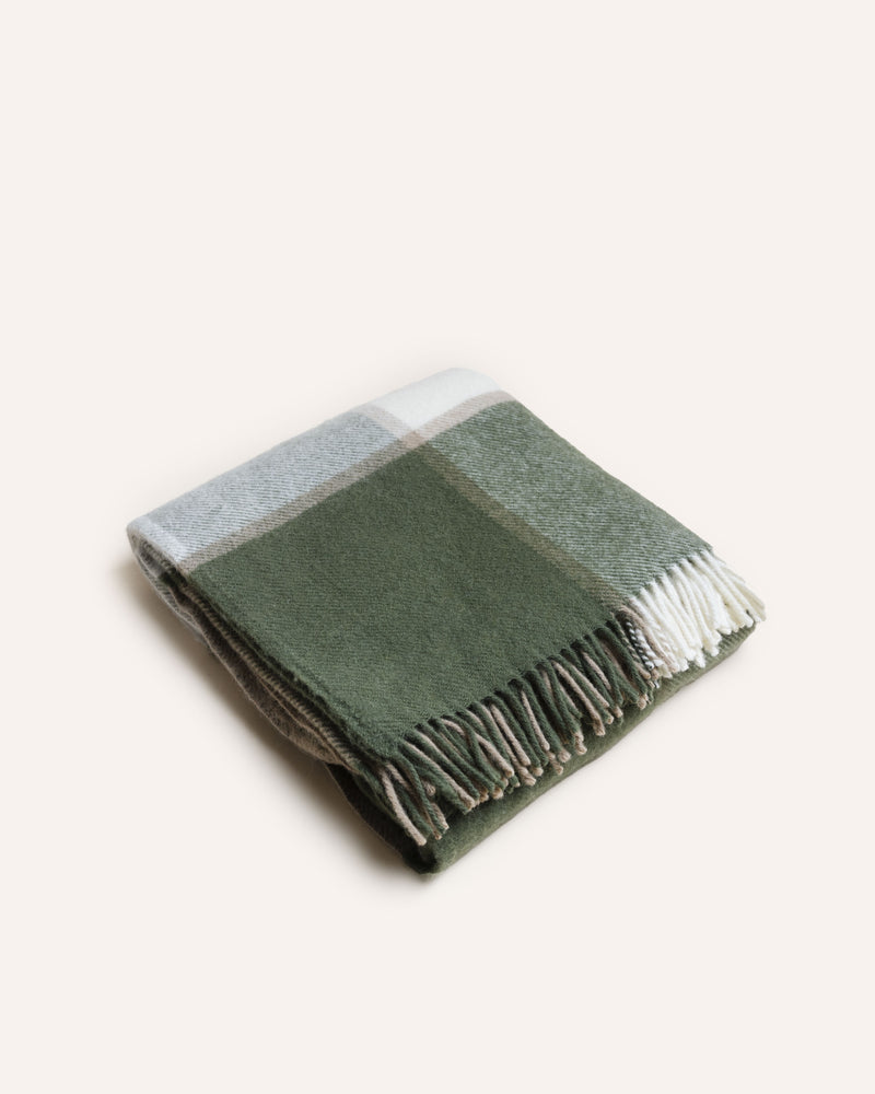 Block Check Wool Throw – Olive – Òr