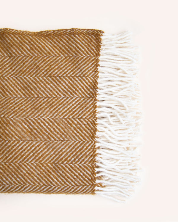 Fishbone Wool Throw - Mustard Homeware Tweedmill