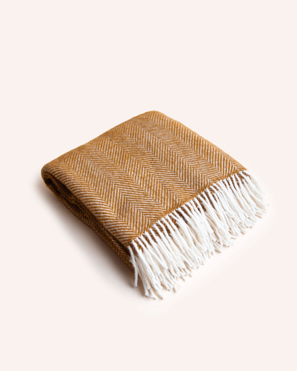 Fishbone Wool Throw - Mustard Homeware Tweedmill