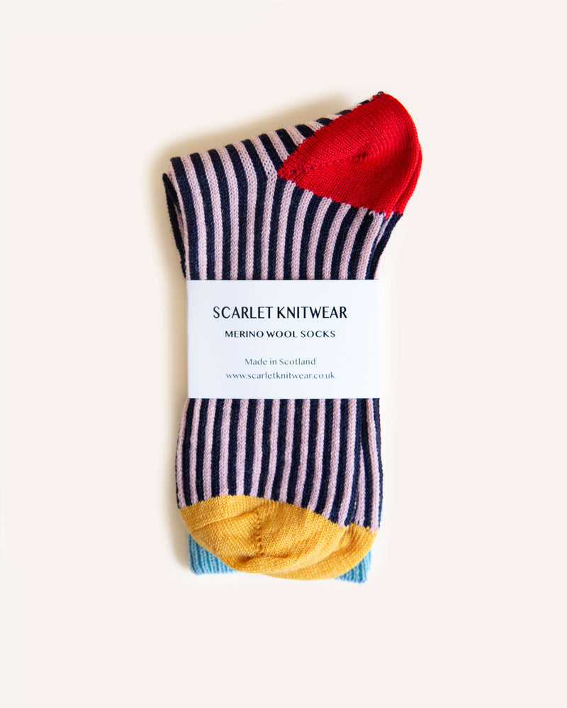 Merino Wool Socks - Navy/Rose 4-7 Knitwear Scarlet Knitwear   