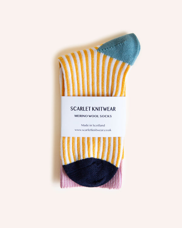 Merino Wool Socks - Yellow/White 4-7 Knitwear Scarlet Knitwear   