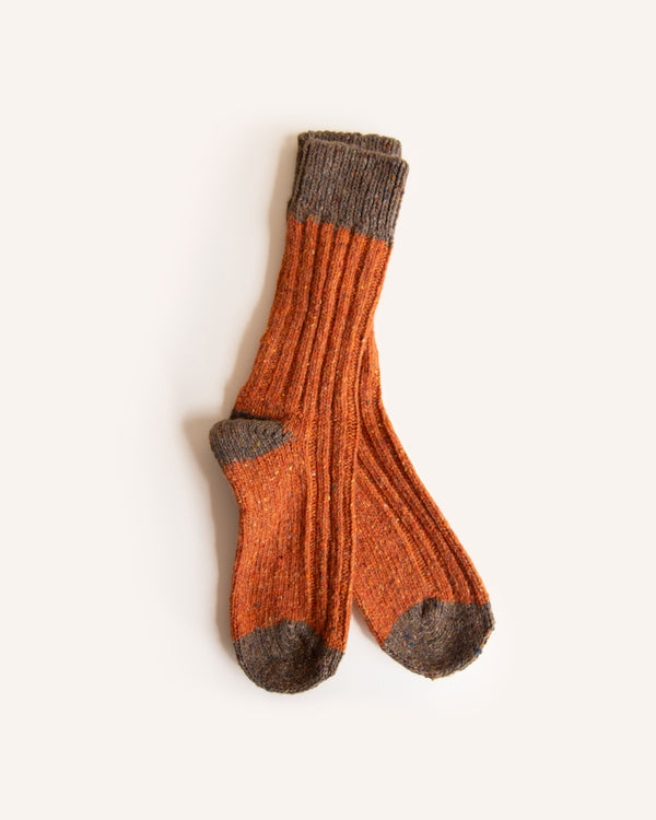 Wool Donegal Socks - Orange Fleck