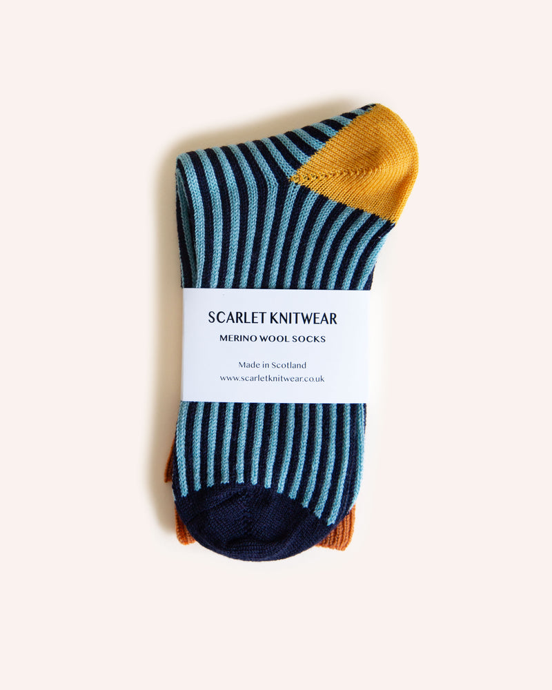 Merino Wool Socks - Blue/Navy 4-7 Knitwear Scarlet Knitwear   