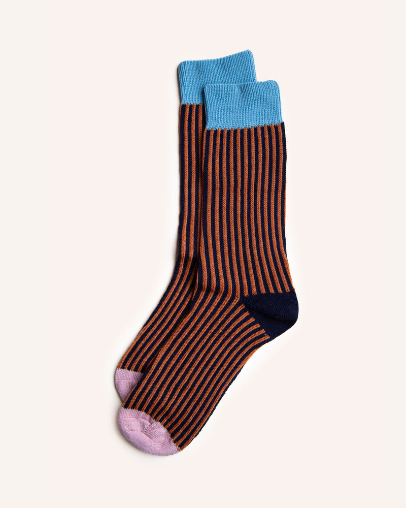 Merino Wool Socks - Rust/Navy 4-7 Accessories Scarlet Knitwear