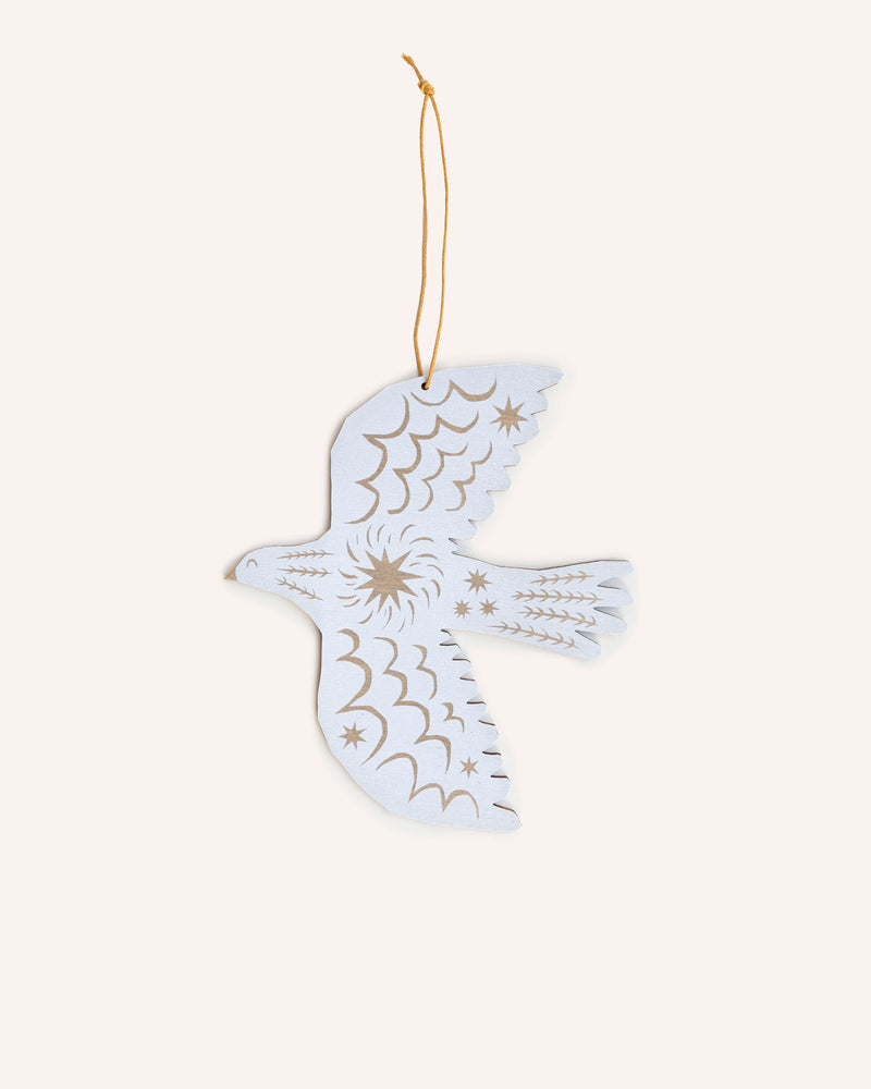 White Winter Bird Screenprinted Wooden Decoration Homeware Folded Forest