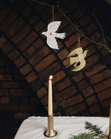 White Winter Bird Screenprinted Wooden Decoration Homeware Folded Forest