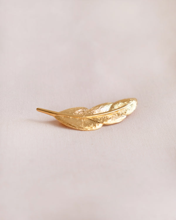 Ptarmigan Feather Pin Jewellery Jen Carter Pearson Yellow Gold Plated