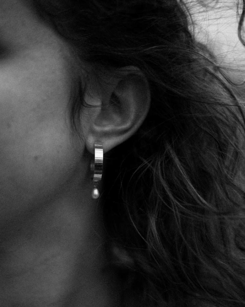 Inverse Pearl Hoops - Silver Jewellery Olivia Taylor