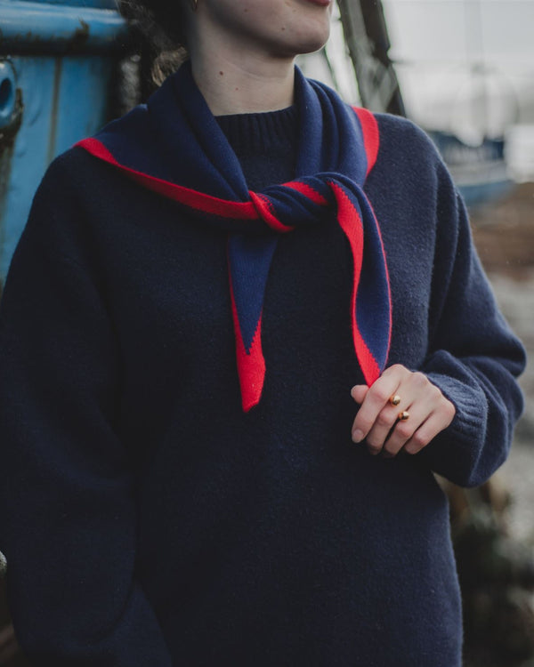 Merino Triangle Scarf - Navy & Red Accessories The Tartan Blanket Co