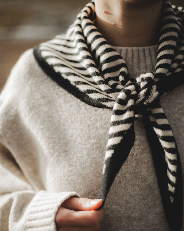 Merino Triangle Scarf - Black Stripe Accessories The Tartan Blanket Co