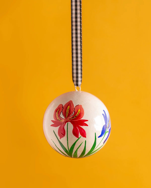 Blue and Red Floral Bauble